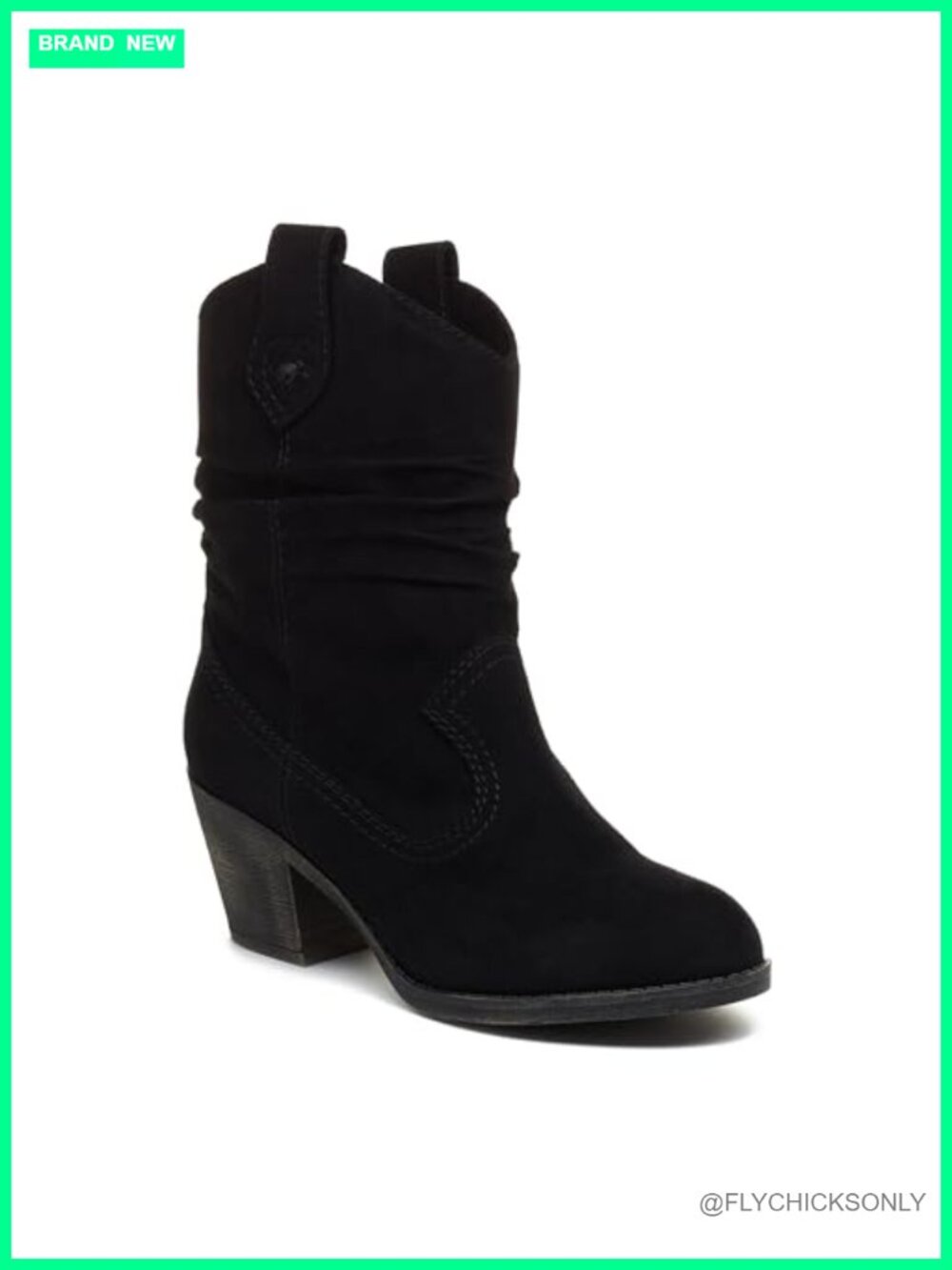 Western Mid-Calf Boots 2.5in Stacked Heel Round Toe Casual Booties
